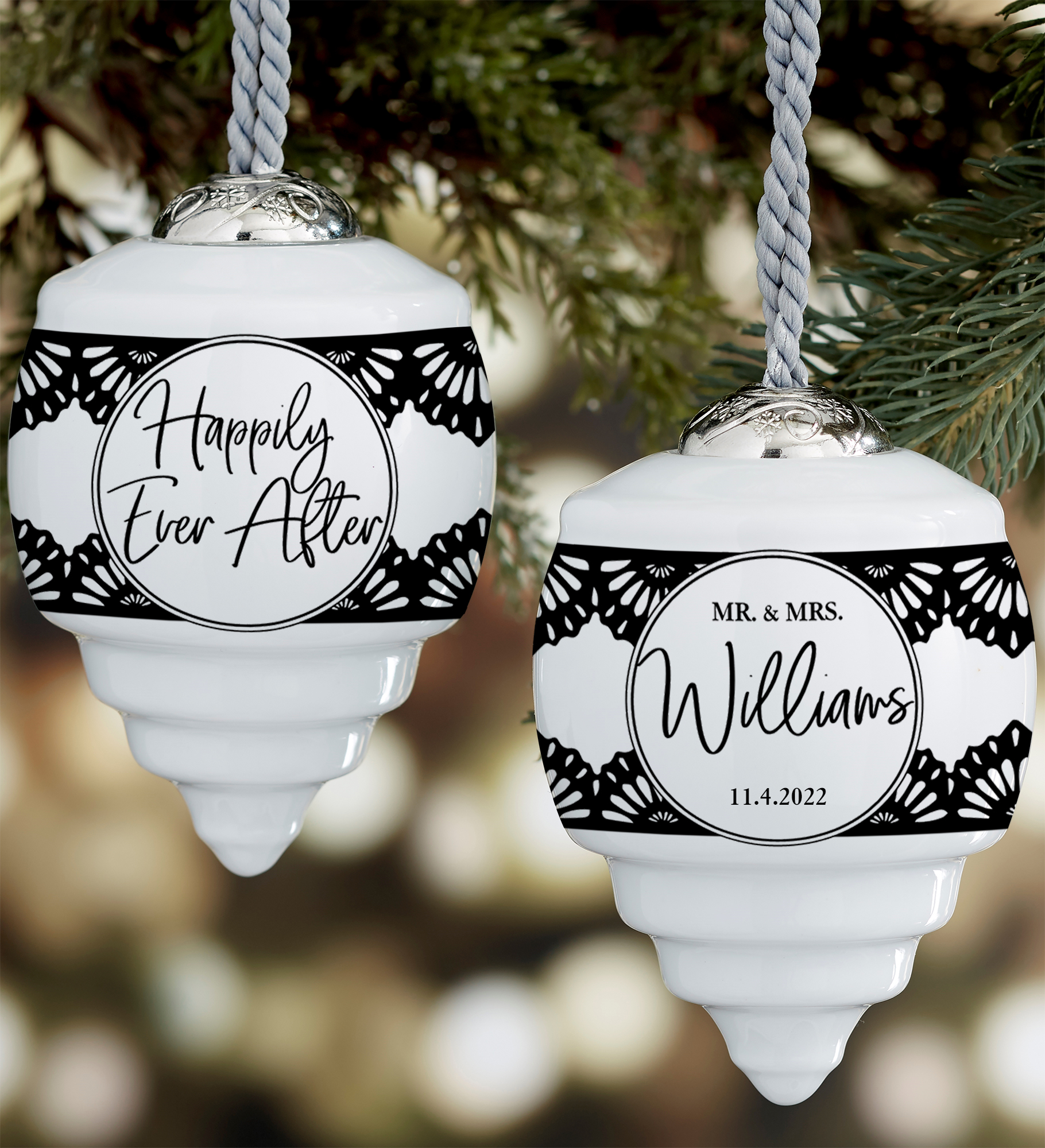 Happily Ever After Personalized Deluxe Drop Wedding Ornament